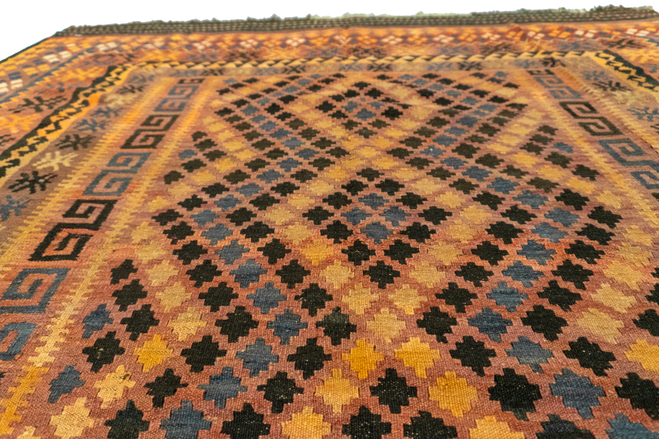 W 6.11 L 9.4 Kilim 100% Wool Hand-Woven Geometric Design - 55600