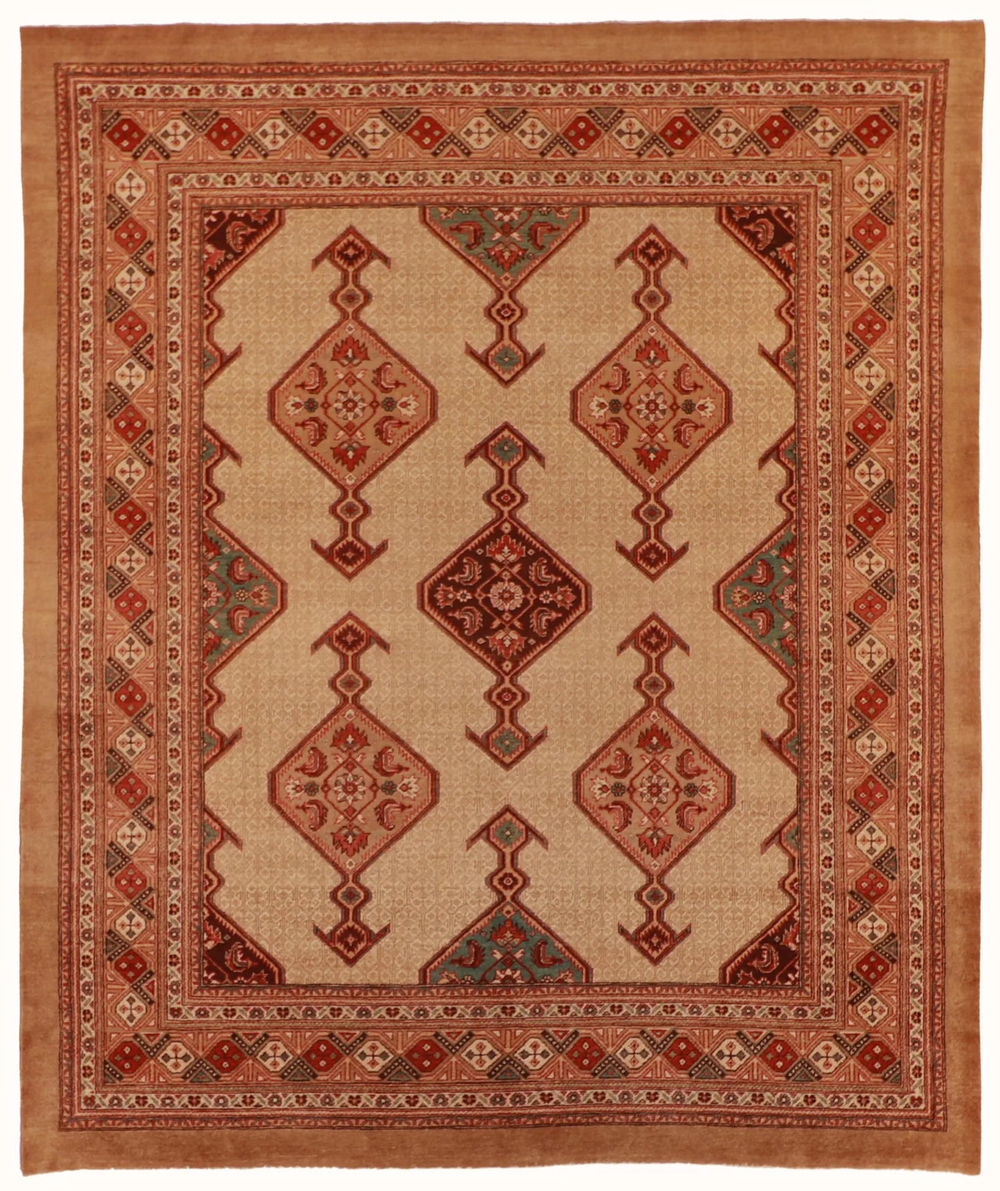 W 8.1 L 9.9 Sarab 100% Wool Hand-Woven All-Over Design - 55620