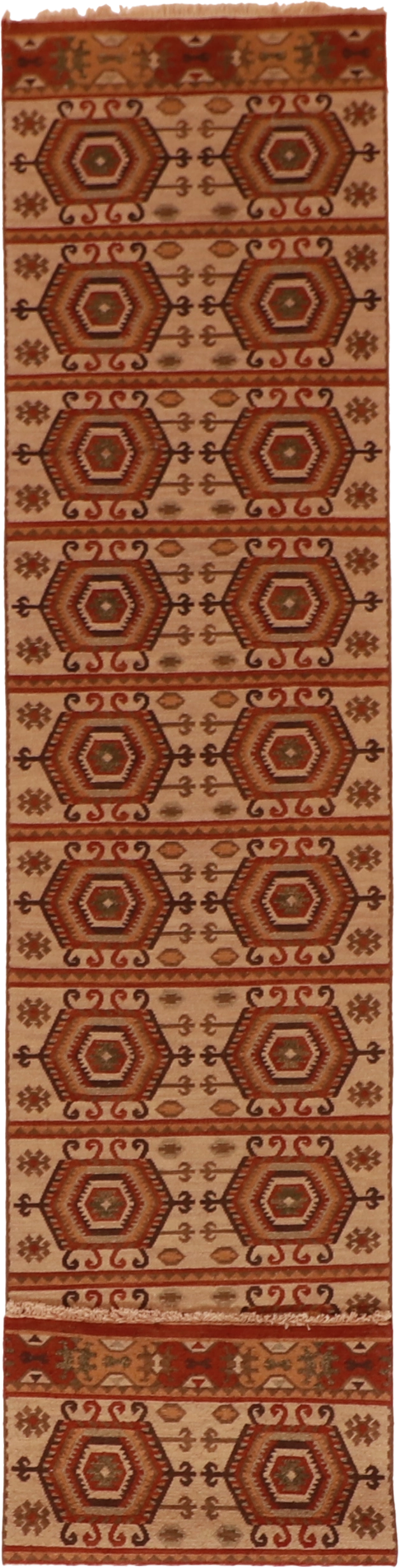 W 2.7 L 12.1 Sumak Runner 100% Wool Handmade Geometric Design - 55633
