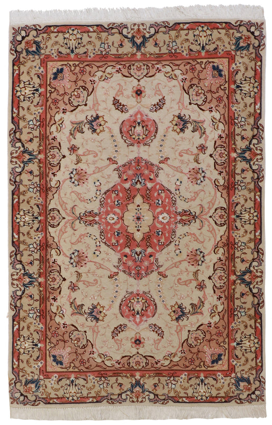 W 3.4 L 5 Tabriz Wool And Silk Blend Hand-Woven All-Over Design - 55693