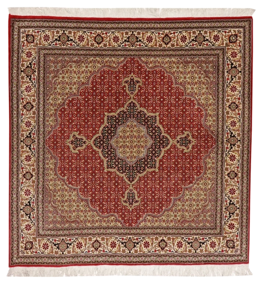 W 5 L 5 Tabriz Wool And Silk Blend Hand-Woven Medallion Design - 55695