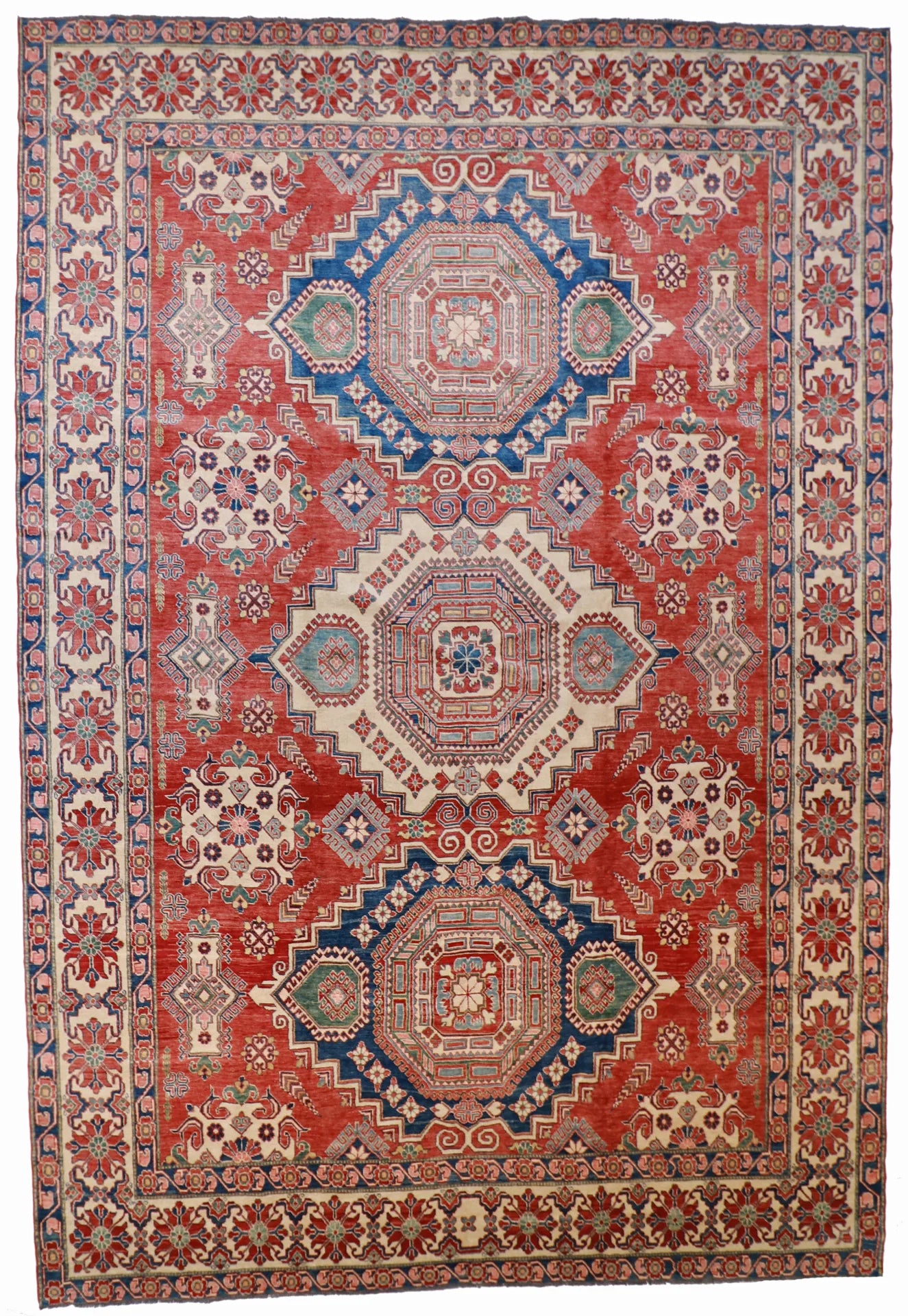 11.8 x 17.2 - Kazak Fine/Wool Geometric Rectangle - Finest Hand-Knotted Quality Wool — 55719