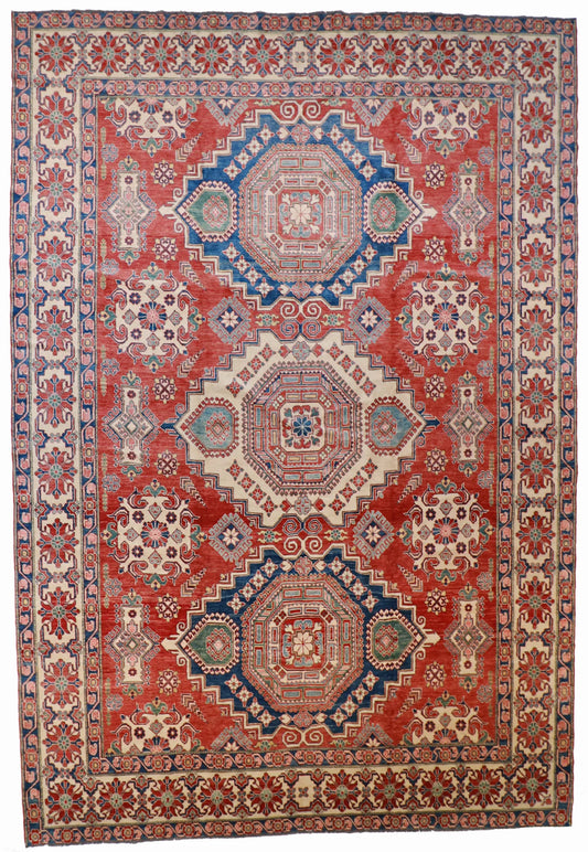 11.8 x 17.2 - Kazak Fine/Wool Geometric Rectangle - Finest Hand-Knotted Quality Wool — 55719