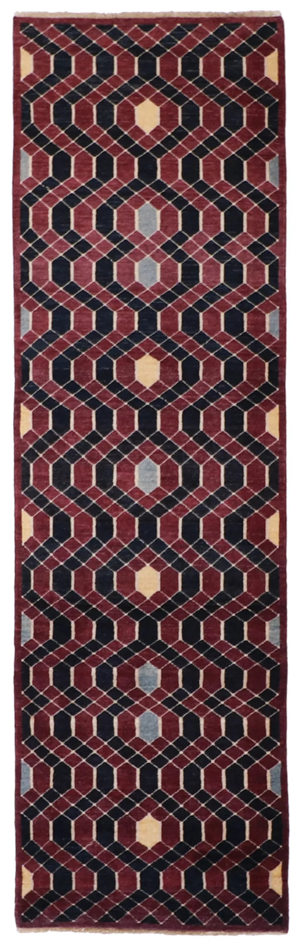 W 3 - L 10.3 - Modern Fine All Over Rectangle - Finest Hand-Knotted Quality Wool - 55733