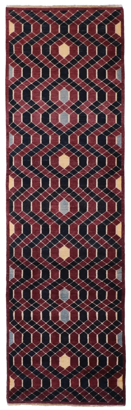 W 3 - L 10.3 - Modern Fine All Over Rectangle - Finest Hand-Knotted Quality Wool - 55733