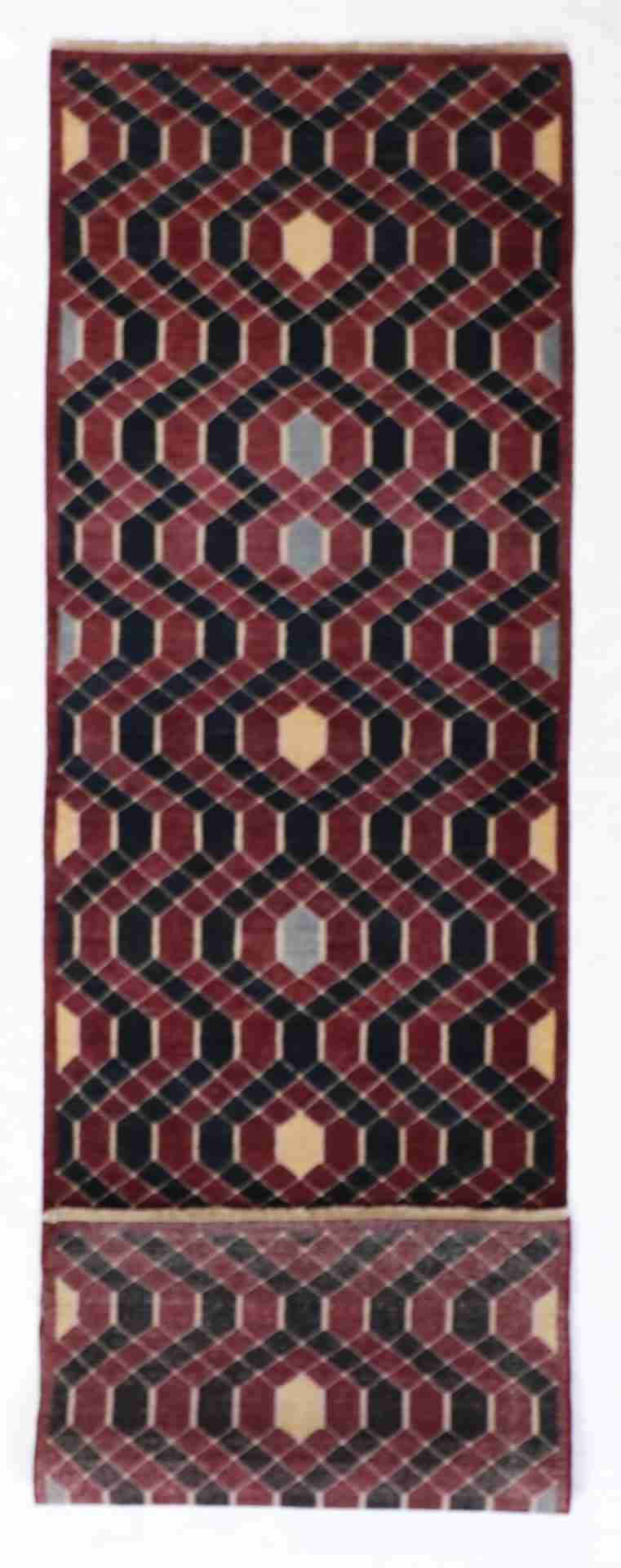 W 3 - L 10.3 - Modern Fine All Over Rectangle - Finest Hand-Knotted Quality Wool - 55733
