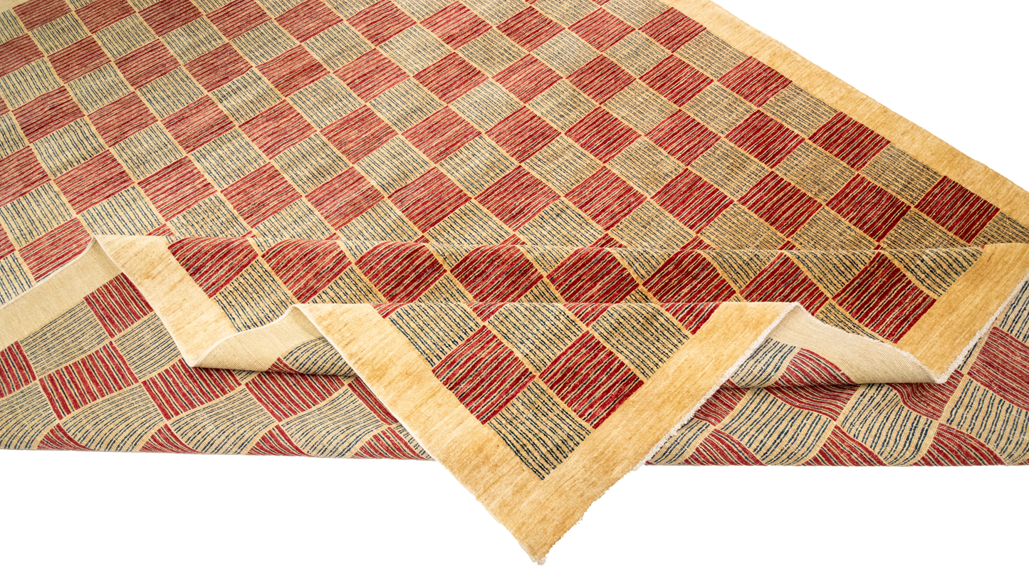 W 8.7 L 12.1 Modern 100% Wool Hand-Woven All-Over Design - 55781