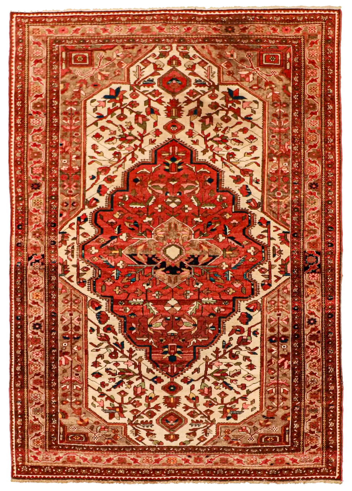 W 4.8 L 6.6 Farahan Antique 100% Wool Hand-Woven Geometric Design - 55798