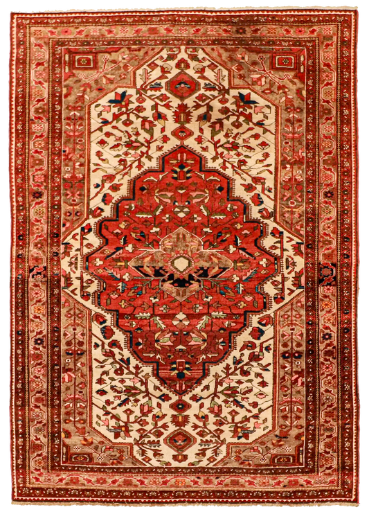 W 4.8 L 6.6 Farahan Antique 100% Wool Hand-Woven Geometric Design - 55798