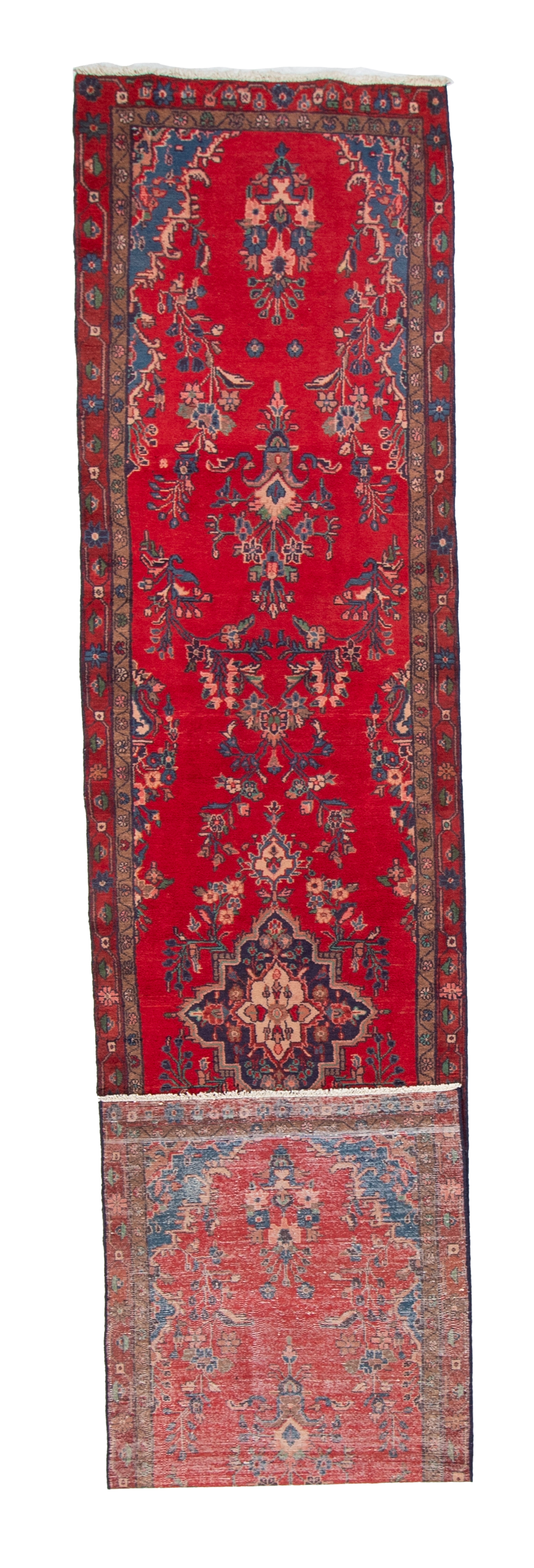W 3.5 L 16.6 Hamadan Runner 100% Wool Hand-Woven Floral Design - 55814