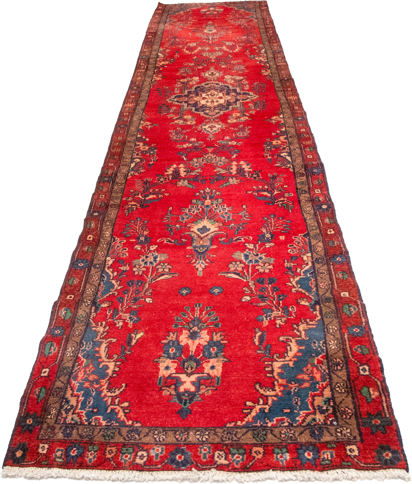 W 3.5 L 16.6 Hamadan Runner 100% Wool Hand-Woven Floral Design - 55814