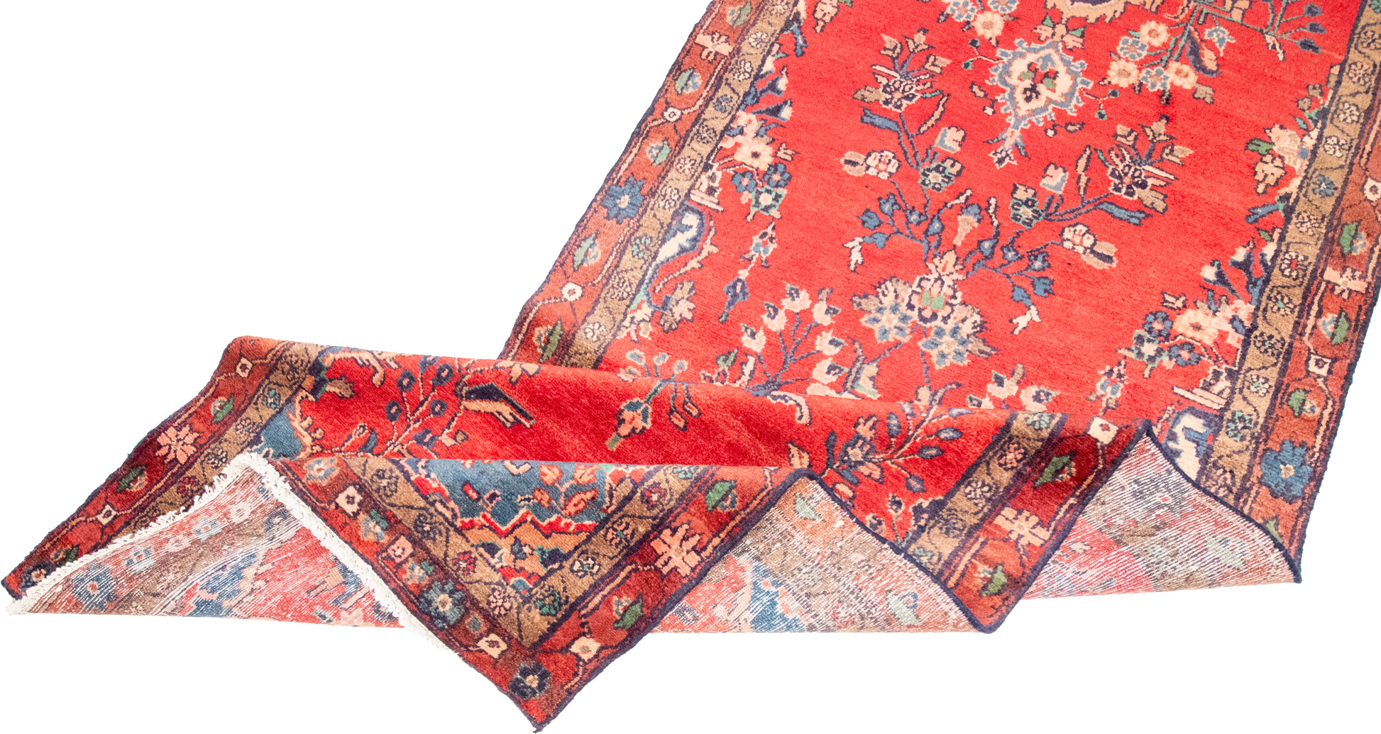 W 3.5 L 16.6 Hamadan Runner 100% Wool Hand-Woven Floral Design - 55814