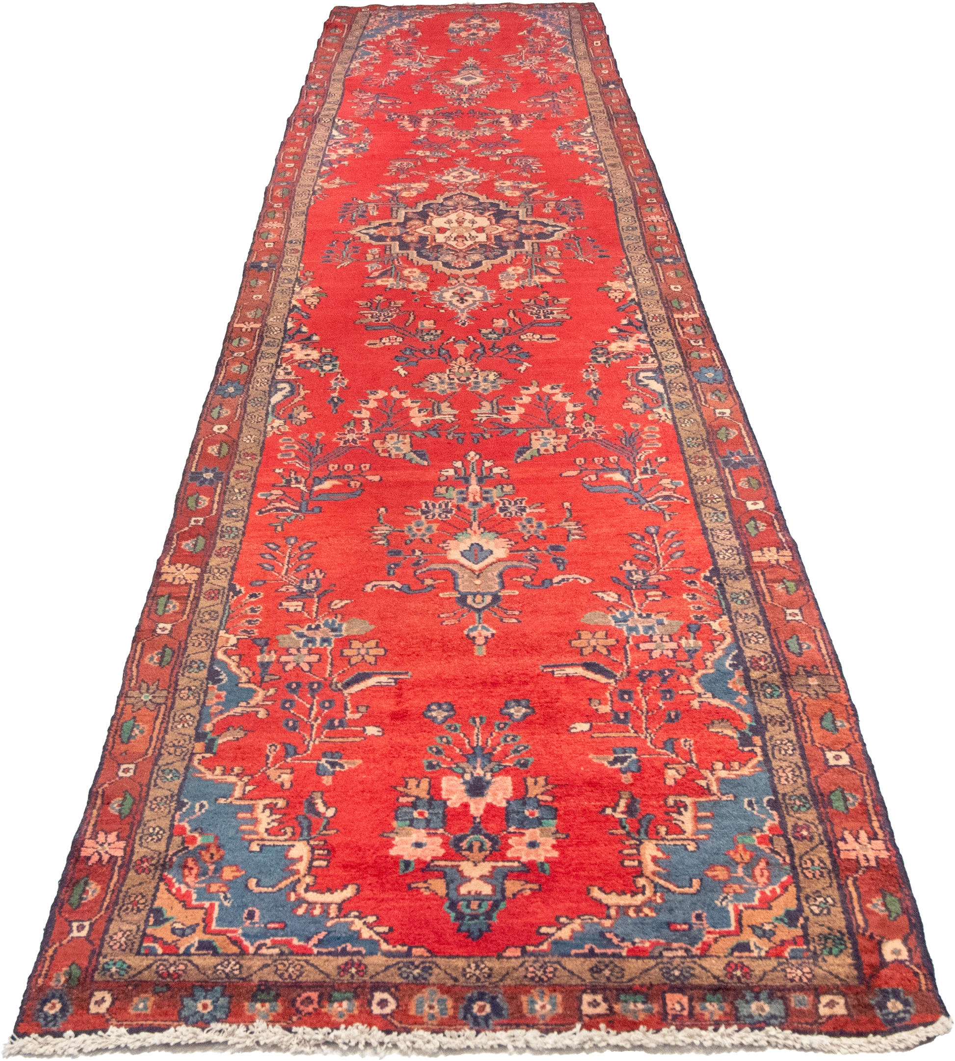 W 3.5 L 16.6 Hamadan Runner 100% Wool Hand-Woven Floral Design - 55814