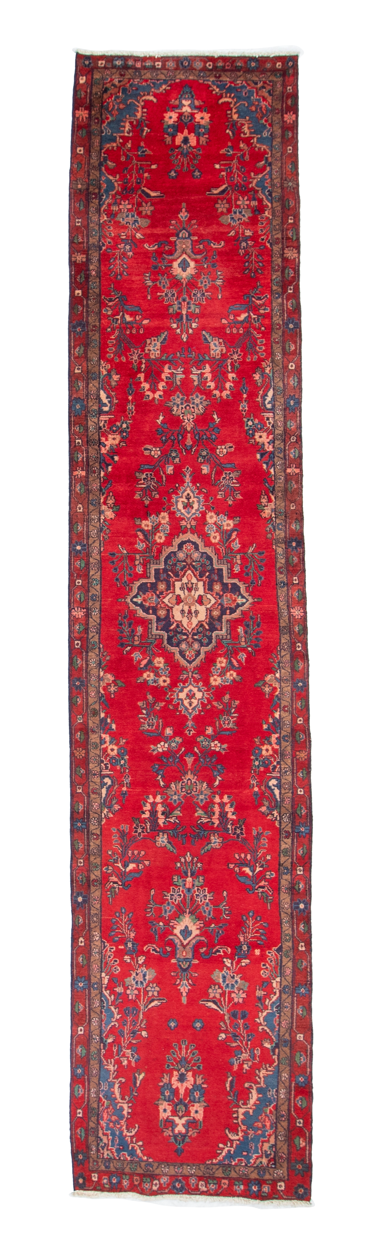 W 3.5 L 16.6 Hamadan Runner 100% Wool Hand-Woven Floral Design - 55814