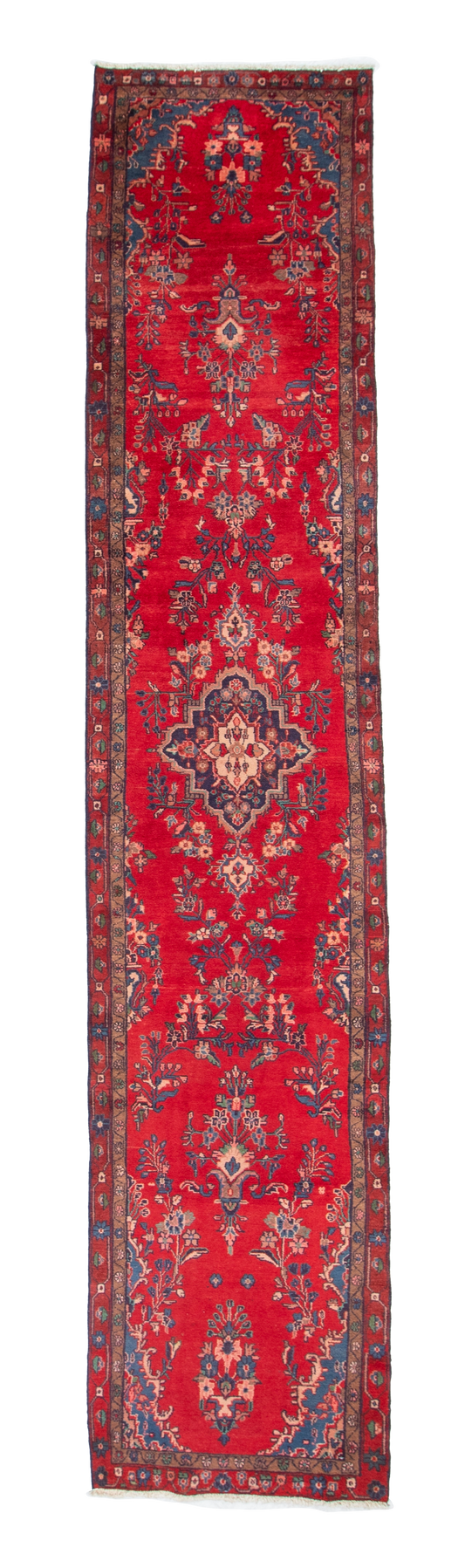 W 3.5 L 16.6 Hamadan Runner 100% Wool Hand-Woven Floral Design - 55814