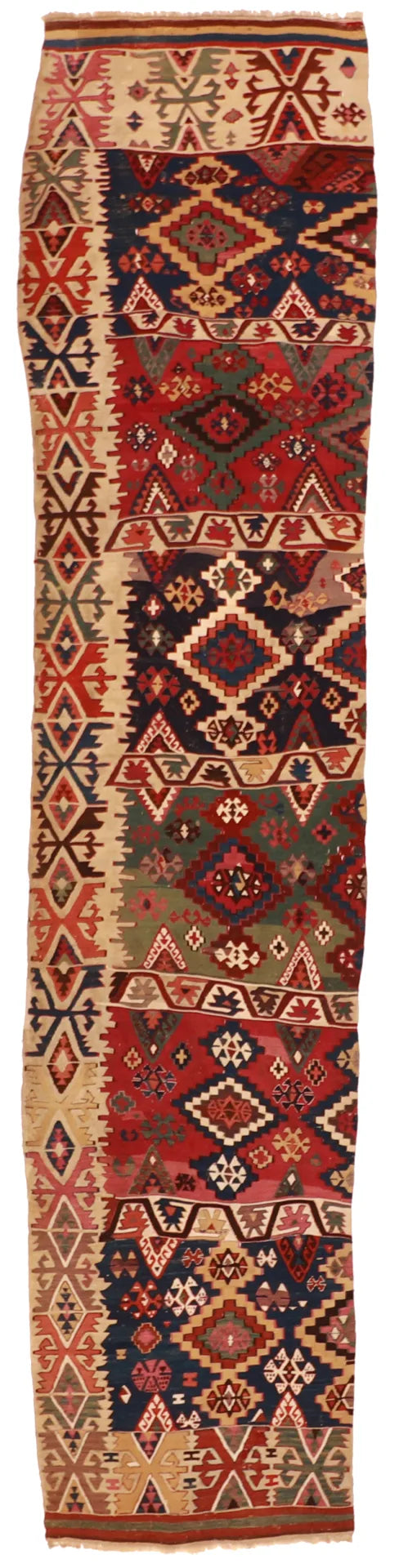 3 x 12 - Kilim Fine/Wool Geometric Rectangle - Finest Hand-Made Quality Wool — 55827