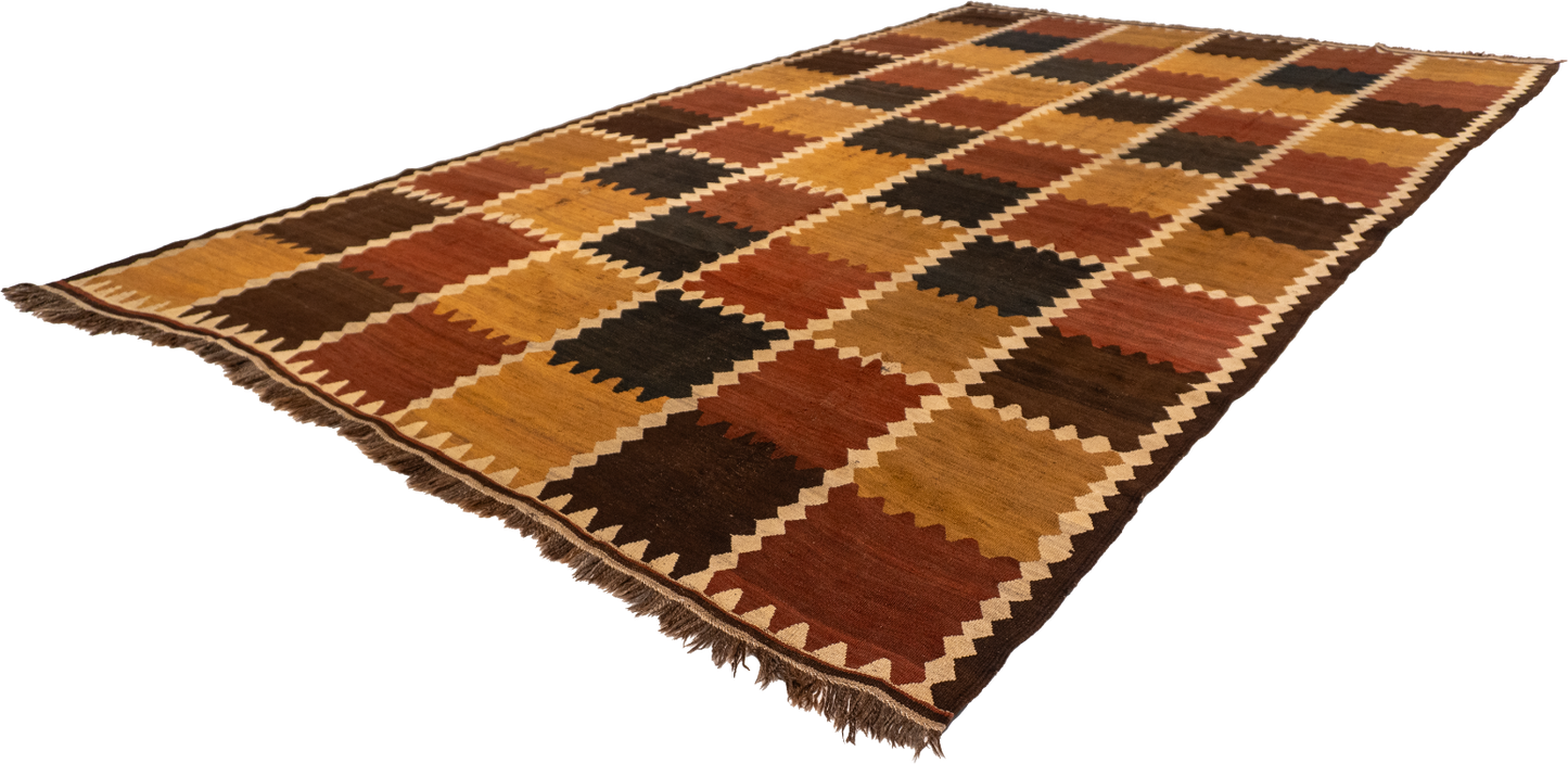 W 9.3 - L 14.6 - Kilim Wool Geometric Rectangle - Finest Hand-Made Quality Wool - 55861