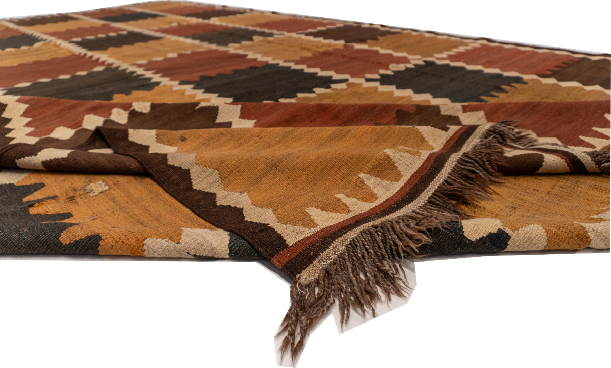 W 9.3 - L 14.6 - Kilim Wool Geometric Rectangle - Finest Hand-Made Quality Wool - 55861