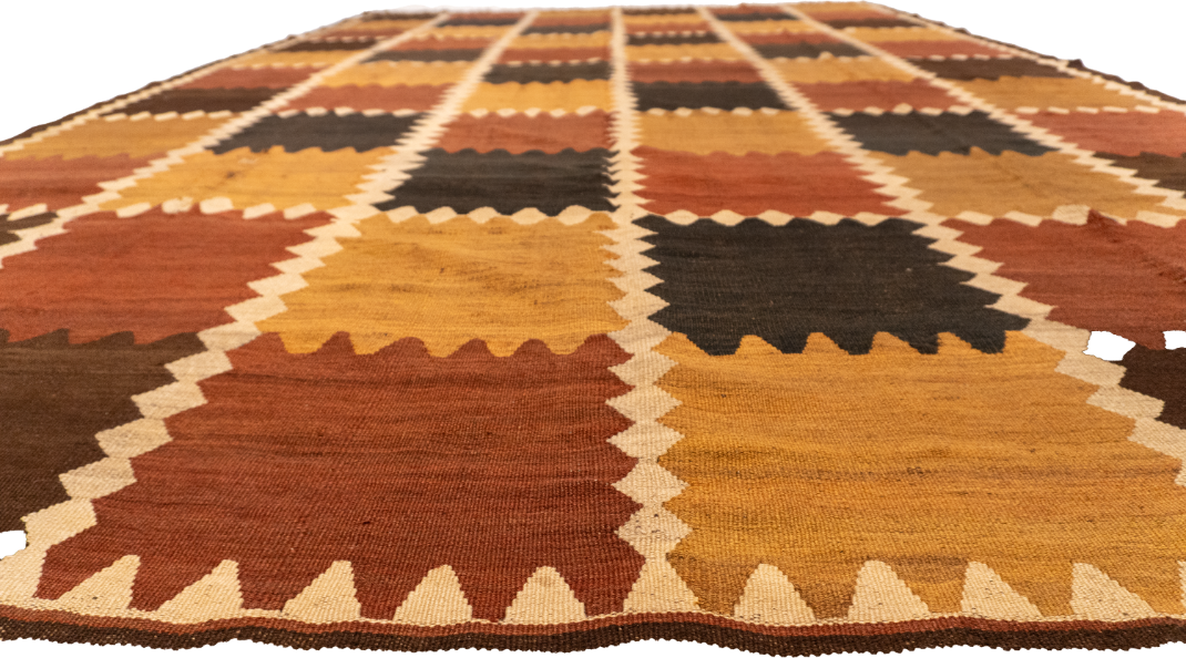 W 9.3 - L 14.6 - Kilim Wool Geometric Rectangle - Finest Hand-Made Quality Wool - 55861