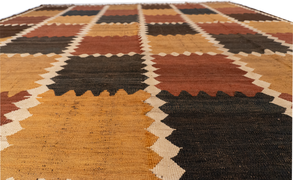 W 9.3 - L 14.6 - Kilim Wool Geometric Rectangle - Finest Hand-Made Quality Wool - 55861