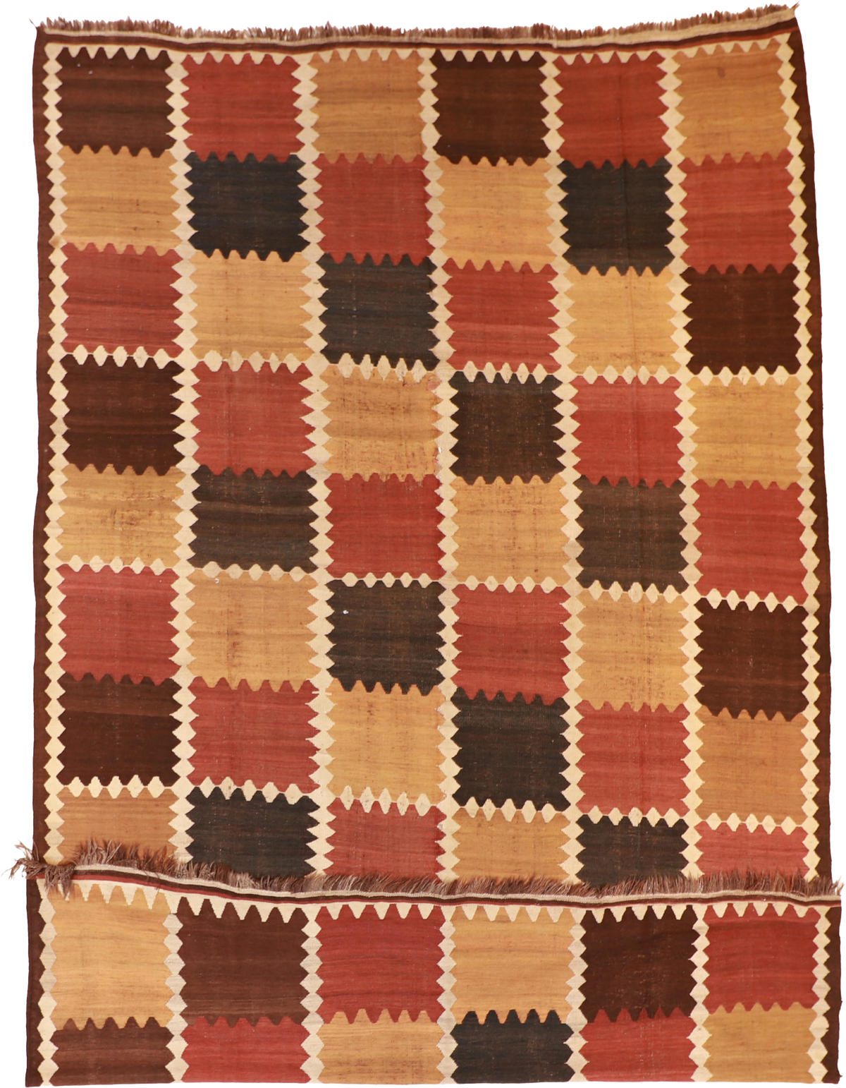 W 9.3 L 14.6 Kilim 100% Wool Hand-Woven Geometric Design - 55861