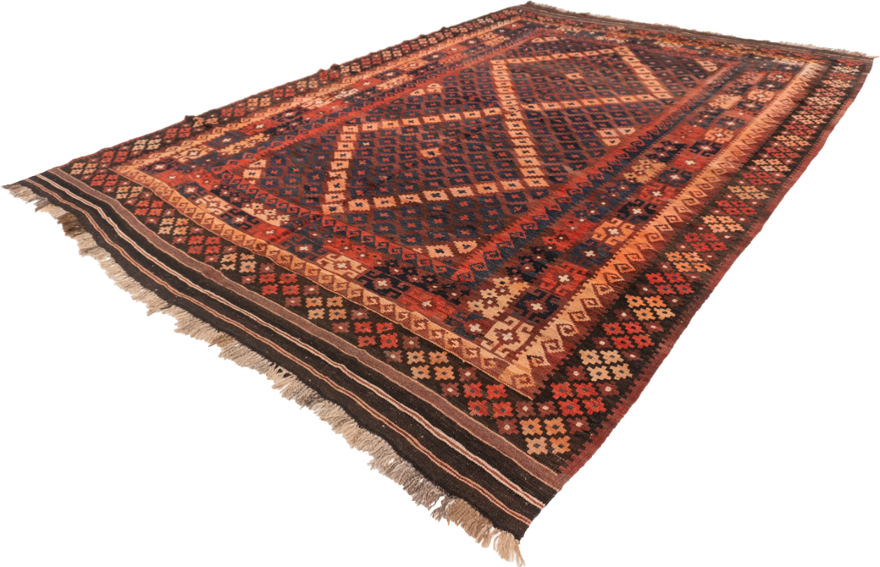 W 7.11 - L 11.4 - Kilim Wool Geometric Rectangle - Finest Hand-Made Quality Wool - 55862