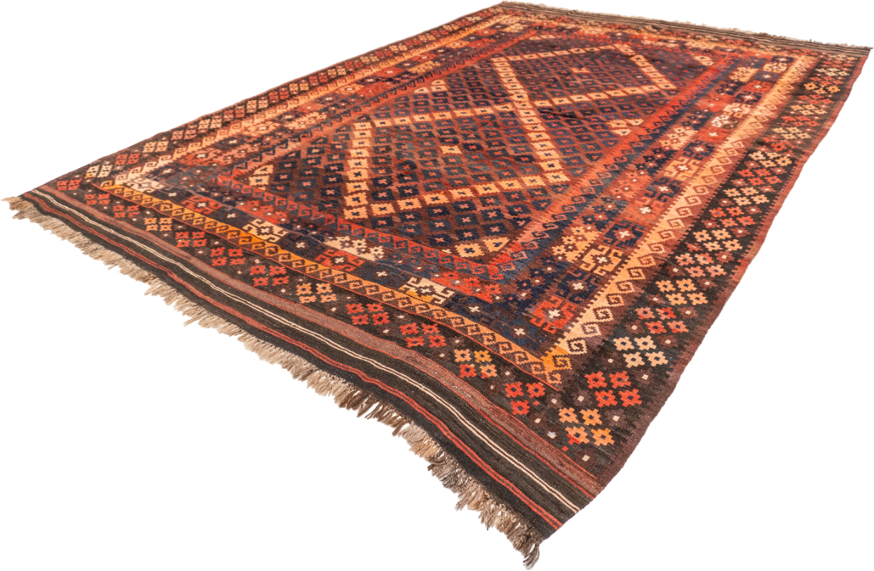 W 7.11 - L 11.4 - Kilim Wool Geometric Rectangle - Finest Hand-Made Quality Wool - 55862