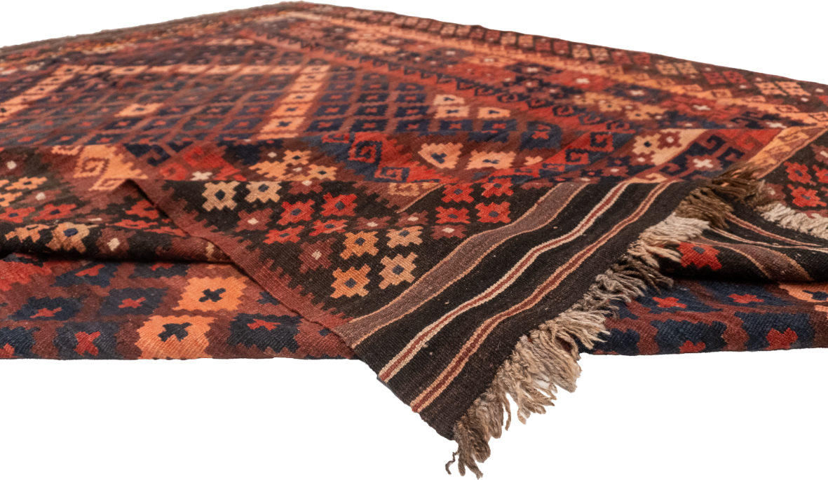 W 7.11 - L 11.4 - Kilim Wool Geometric Rectangle - Finest Hand-Made Quality Wool - 55862