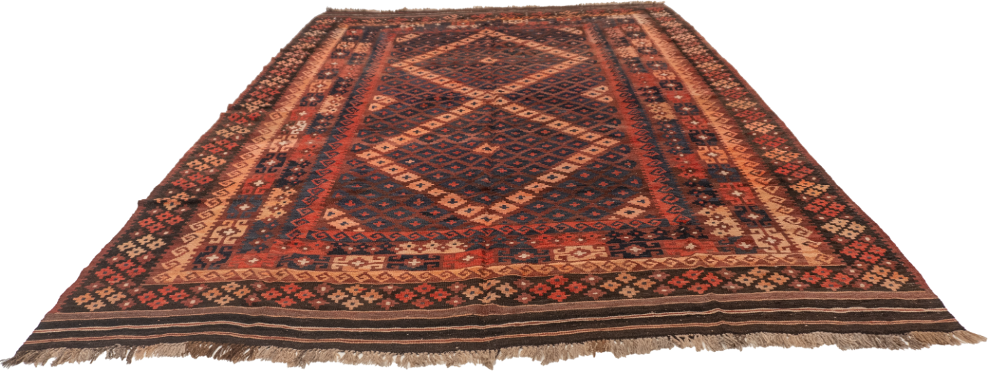 W 7.11 - L 11.4 - Kilim Wool Geometric Rectangle - Finest Hand-Made Quality Wool - 55862