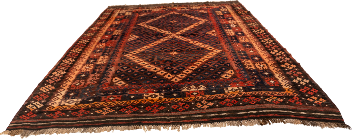 W 7.11 - L 11.4 - Kilim Wool Geometric Rectangle - Finest Hand-Made Quality Wool - 55862