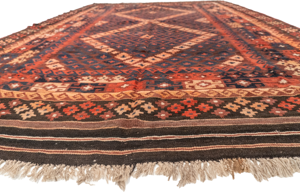 W 7.11 - L 11.4 - Kilim Wool Geometric Rectangle - Finest Hand-Made Quality Wool - 55862