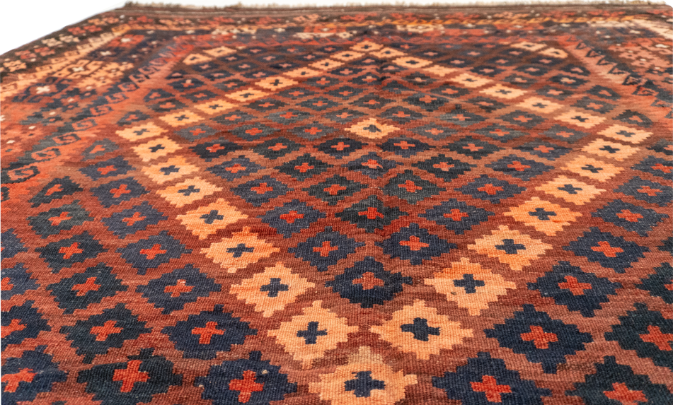 W 7.11 - L 11.4 - Kilim Wool Geometric Rectangle - Finest Hand-Made Quality Wool - 55862