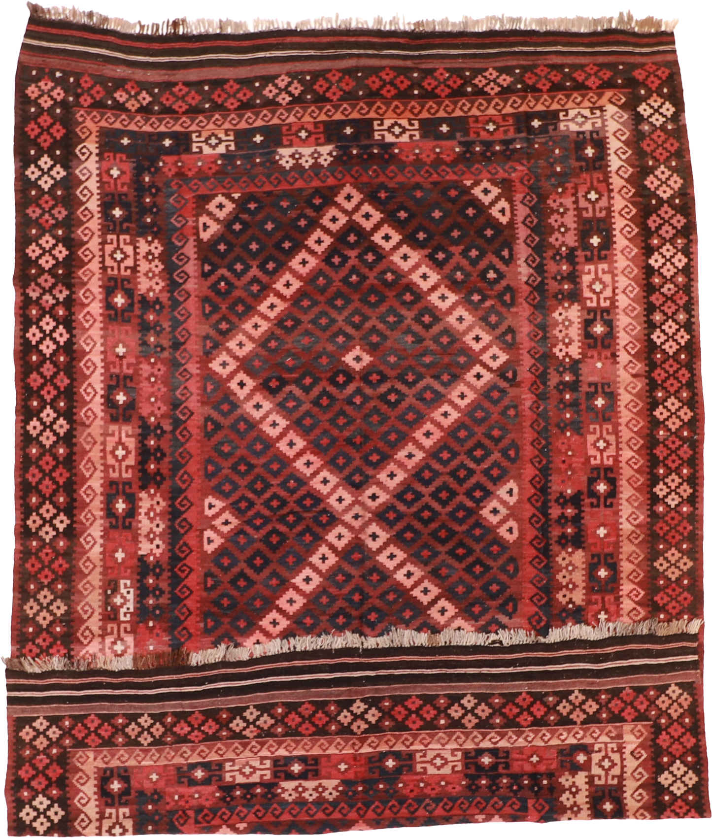 W 7.11 L 11.4 Kilim 100% Wool Hand-Woven Geometric Design - 55862