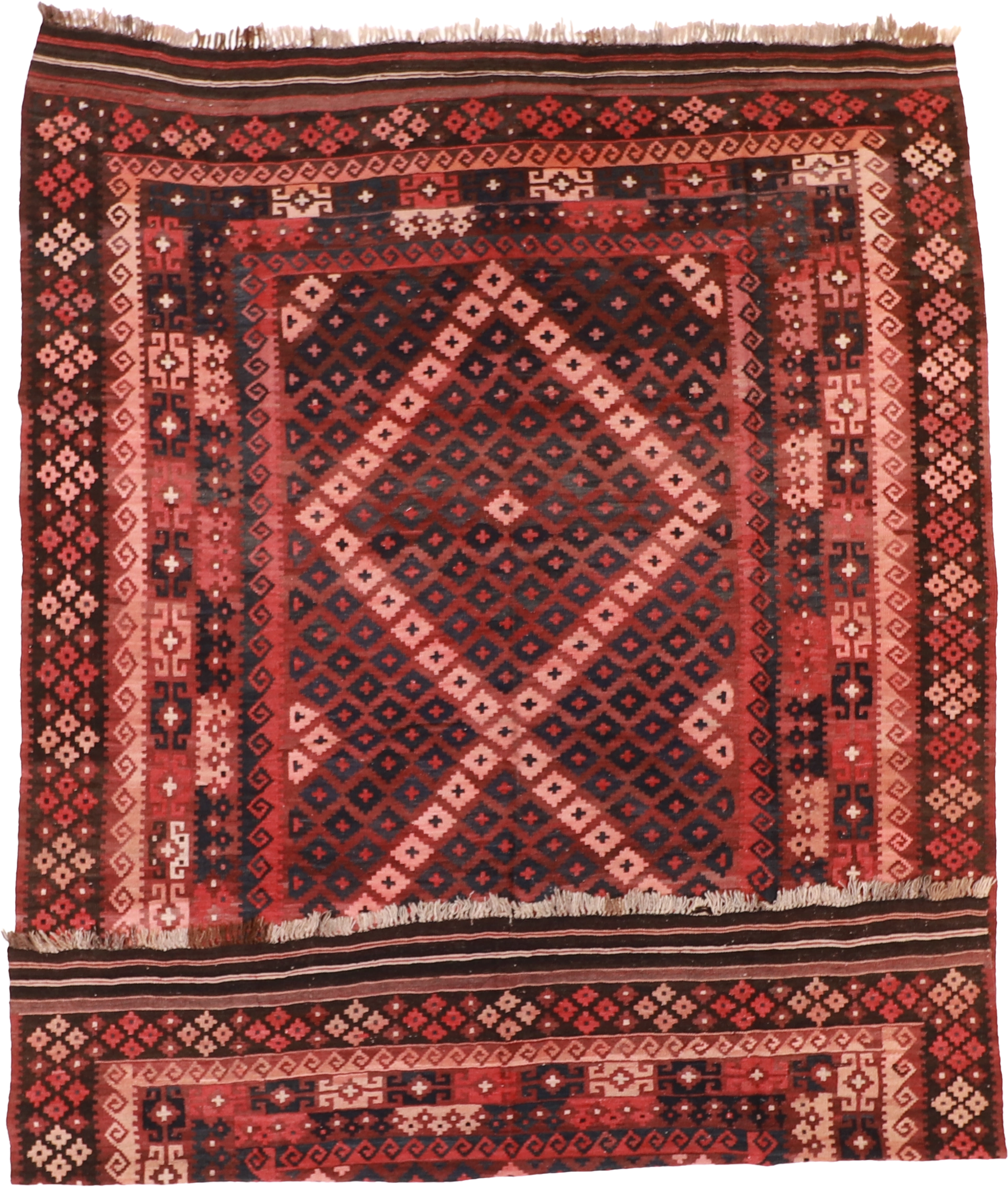 W 7.11 L 11.4 Kilim 100% Wool Hand-Woven Geometric Design - 55862