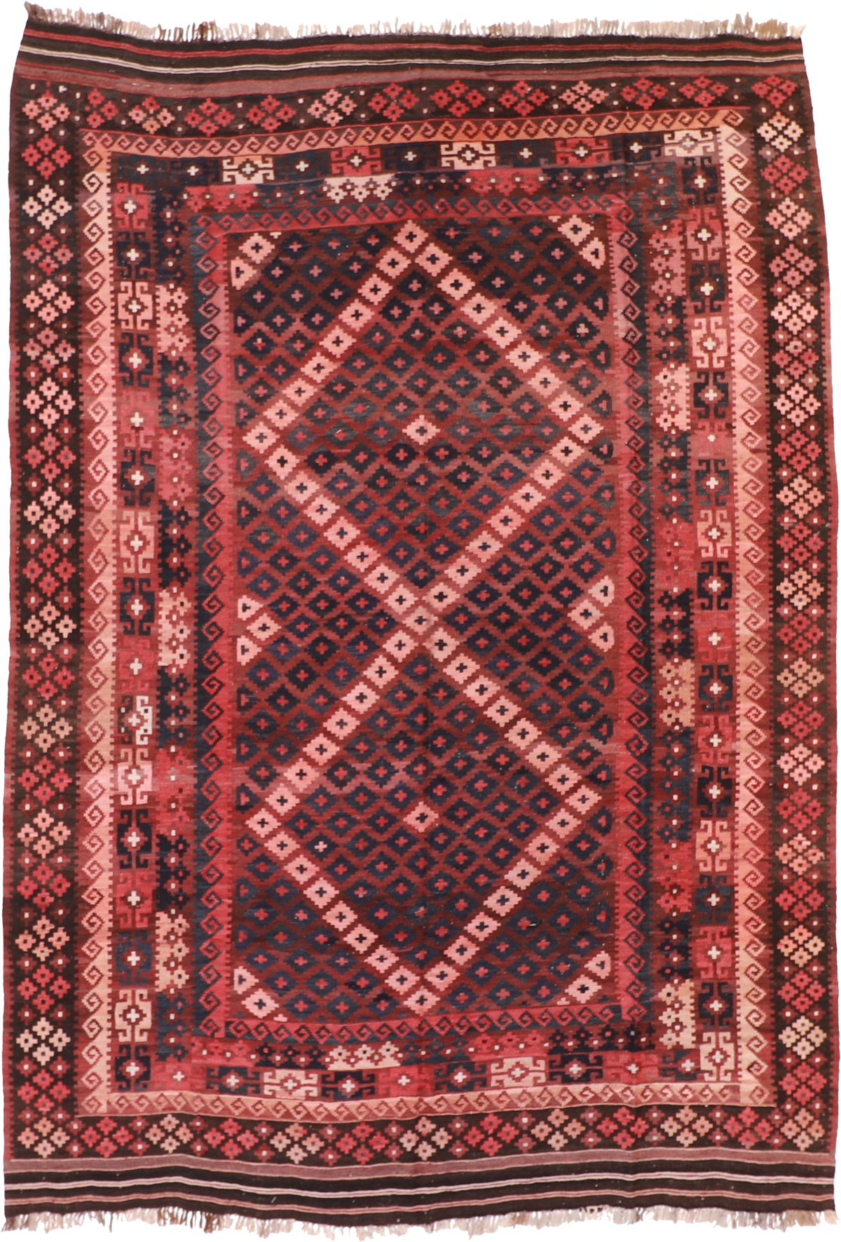 W 7.11 L 11.4 Kilim 100% Wool Hand-Woven Geometric Design - 55862