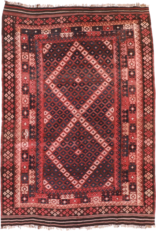 W 7.11 L 11.4 Kilim 100% Wool Hand-Woven Geometric Design - 55862