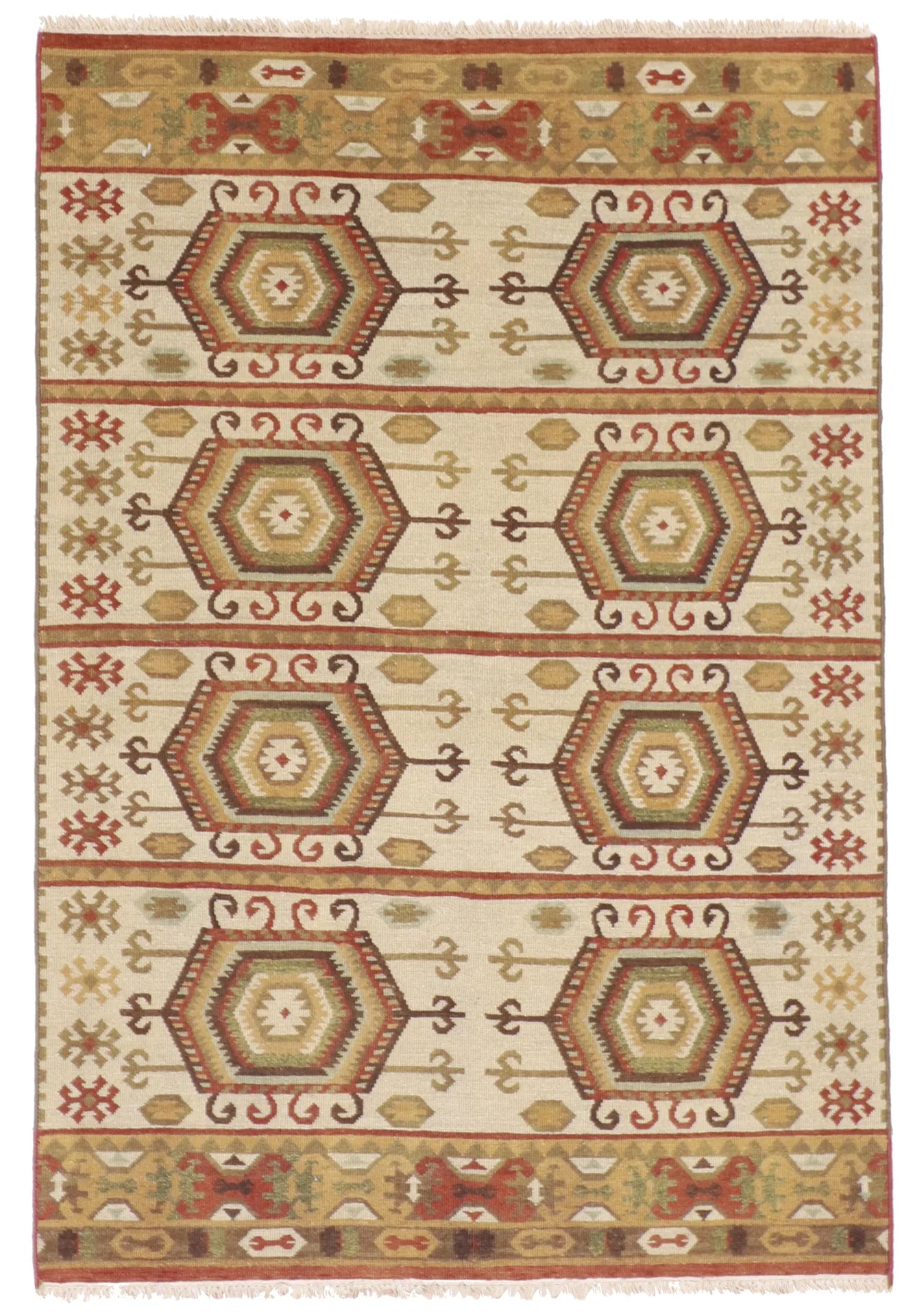 4 x 6 - Navajo Fine Geometric Rectangle - Hand Woven Rug — 56084