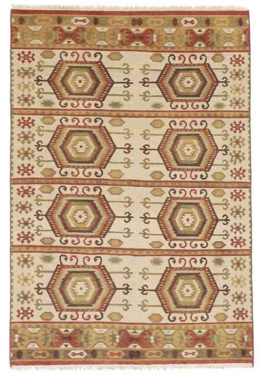 4 x 6 - Navajo Fine Geometric Rectangle - Hand Woven Rug — 56084