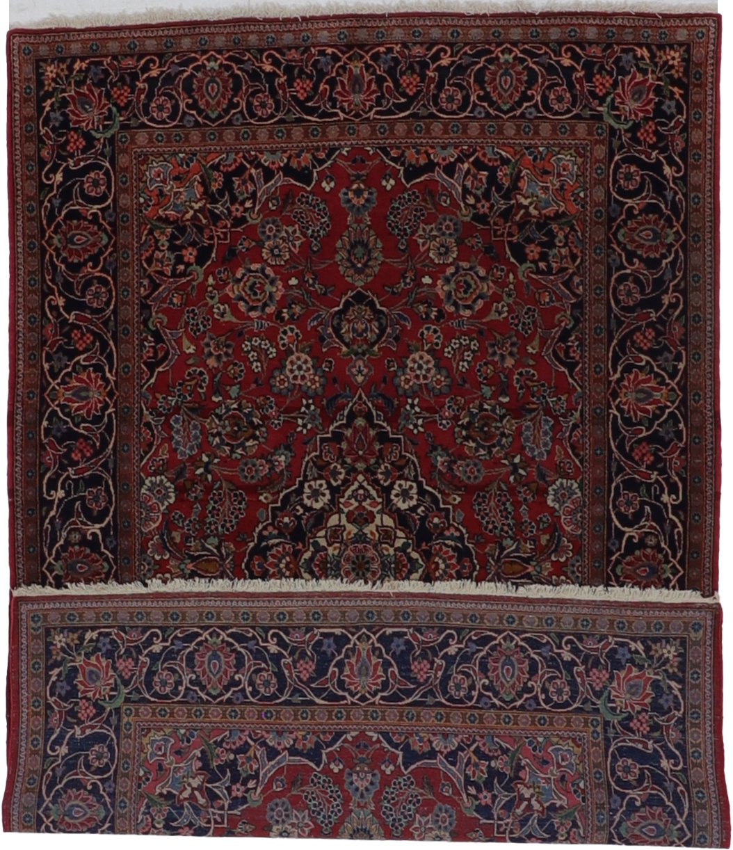 W 4.5 - L 6.9 - Kashan Wool Traditional Rectangle - Finest Hand-Knotted Quality Wool - 56095