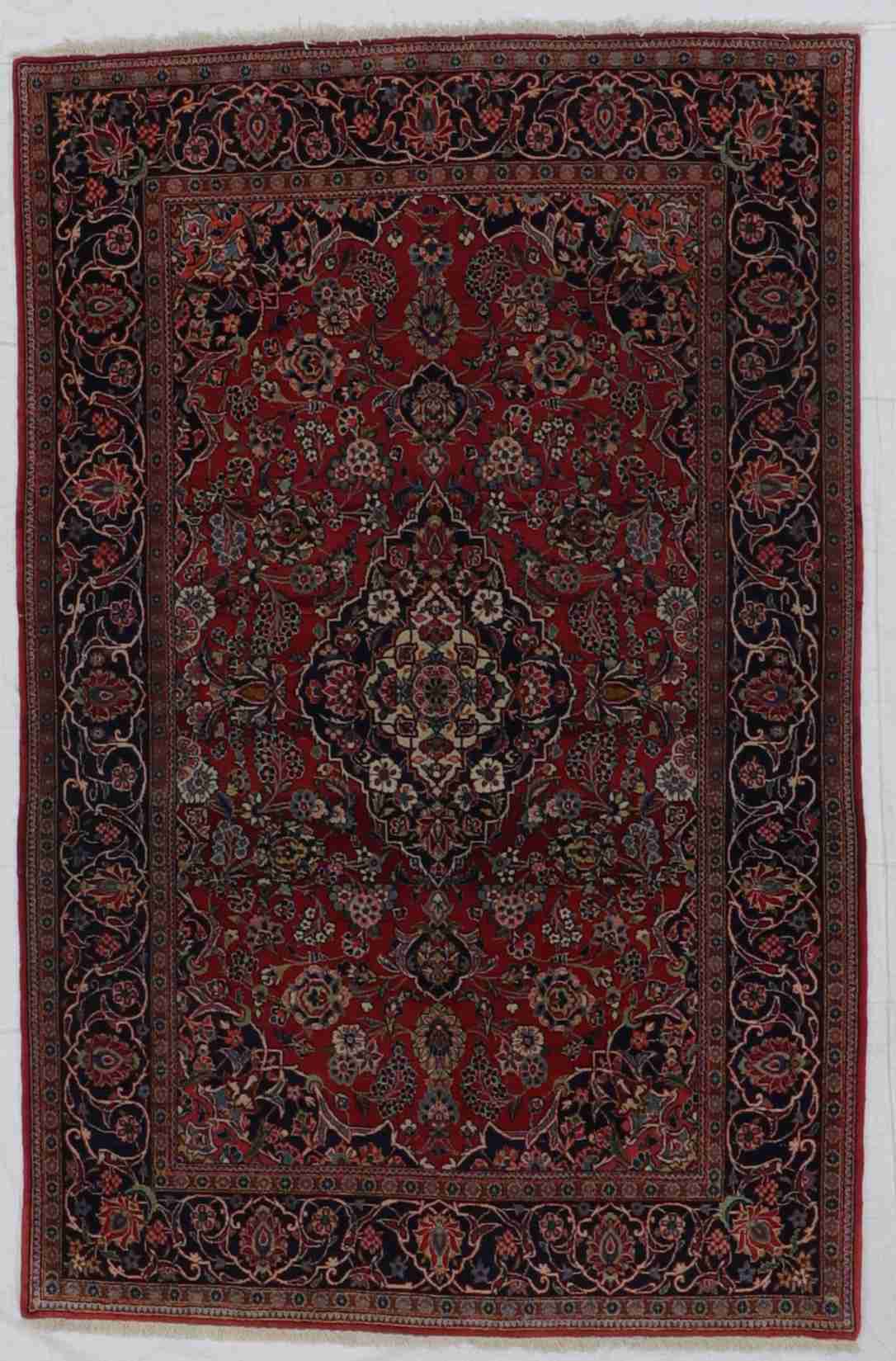 W 4.5 - L 6.9 - Kashan Wool Traditional Rectangle - Finest Hand-Knotted Quality Wool - 56095