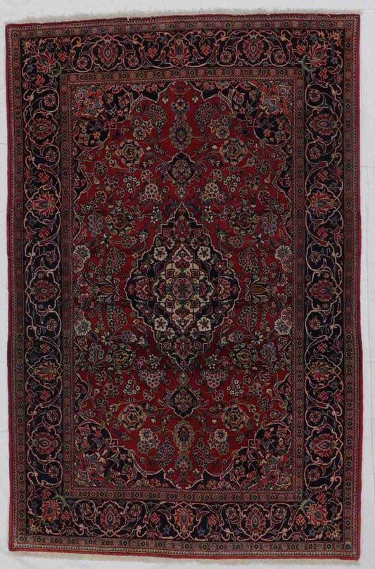 W 4.5 - L 6.9 - Kashan Wool Traditional Rectangle - Finest Hand-Knotted Quality Wool - 56095