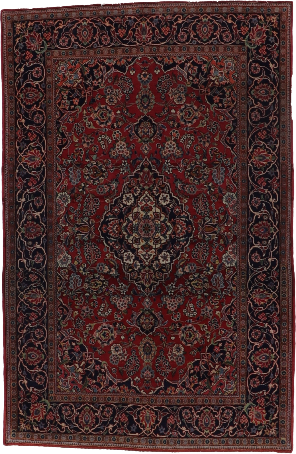 W 4.5 - L 6.9 - Kashan Wool Traditional Rectangle - Finest Hand-Knotted Quality Wool - 56095