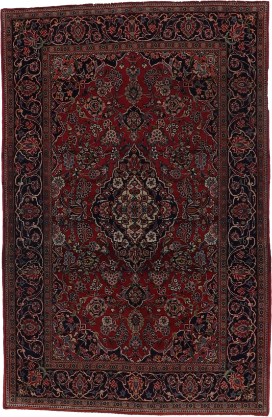 W 4.5 - L 6.9 - Kashan Wool Traditional Rectangle - Finest Hand-Knotted Quality Wool - 56095
