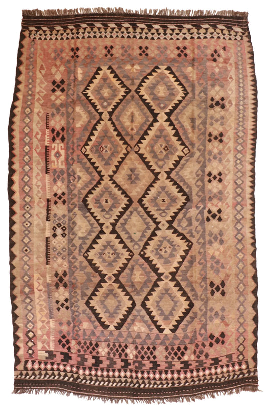 6.4 x 10 - Kilim Wool Geometric Rectangle - Finest Hand-Made Quality Wool - 56097