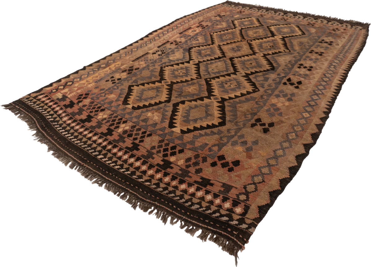 W 6.4 - L 10 - Kilim Wool Geometric Rectangle - Finest Hand-Made Quality Wool - 56097