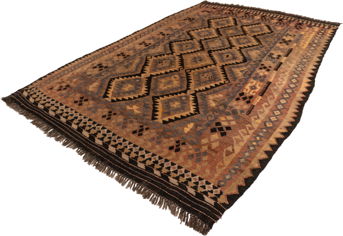 W 6.4 - L 10 - Kilim Wool Geometric Rectangle - Finest Hand-Made Quality Wool - 56097