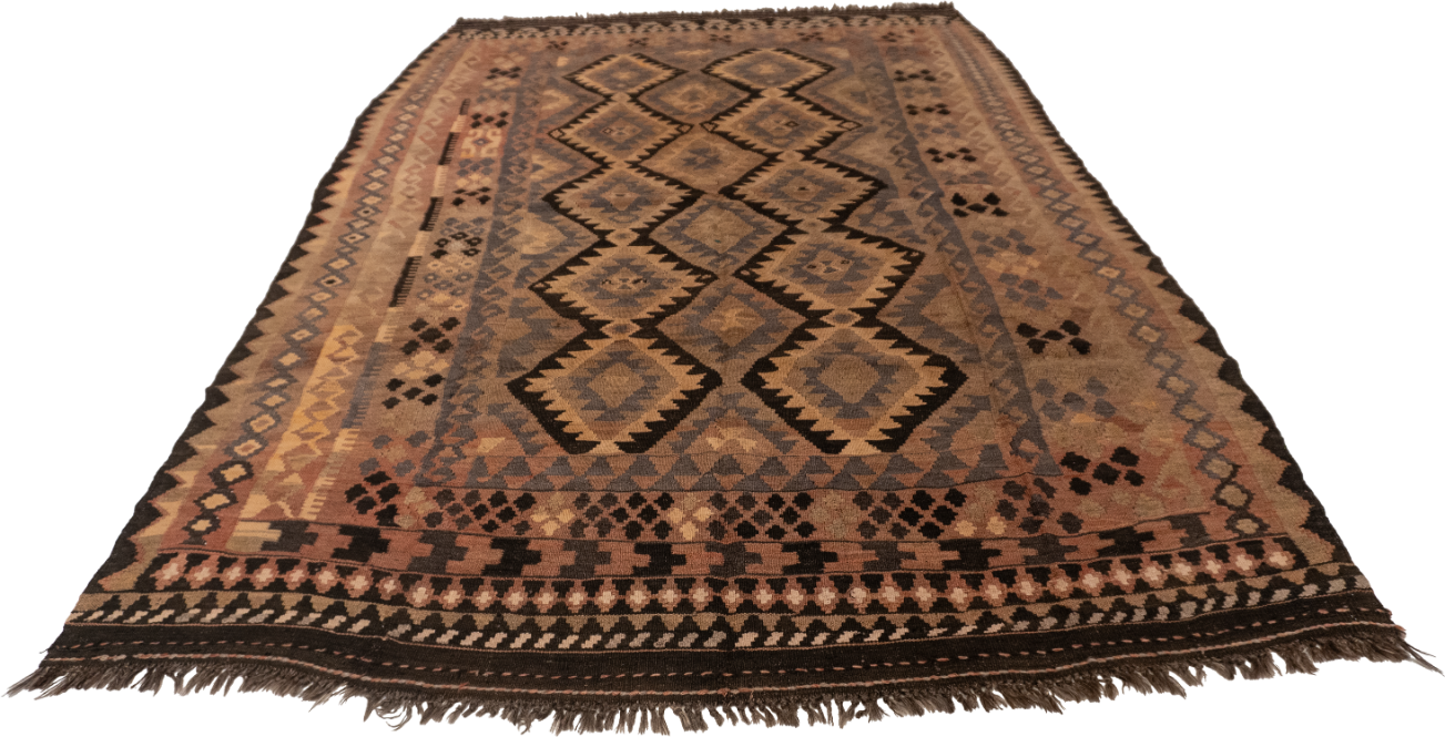 W 6.4 - L 10 - Kilim Wool Geometric Rectangle - Finest Hand-Made Quality Wool - 56097