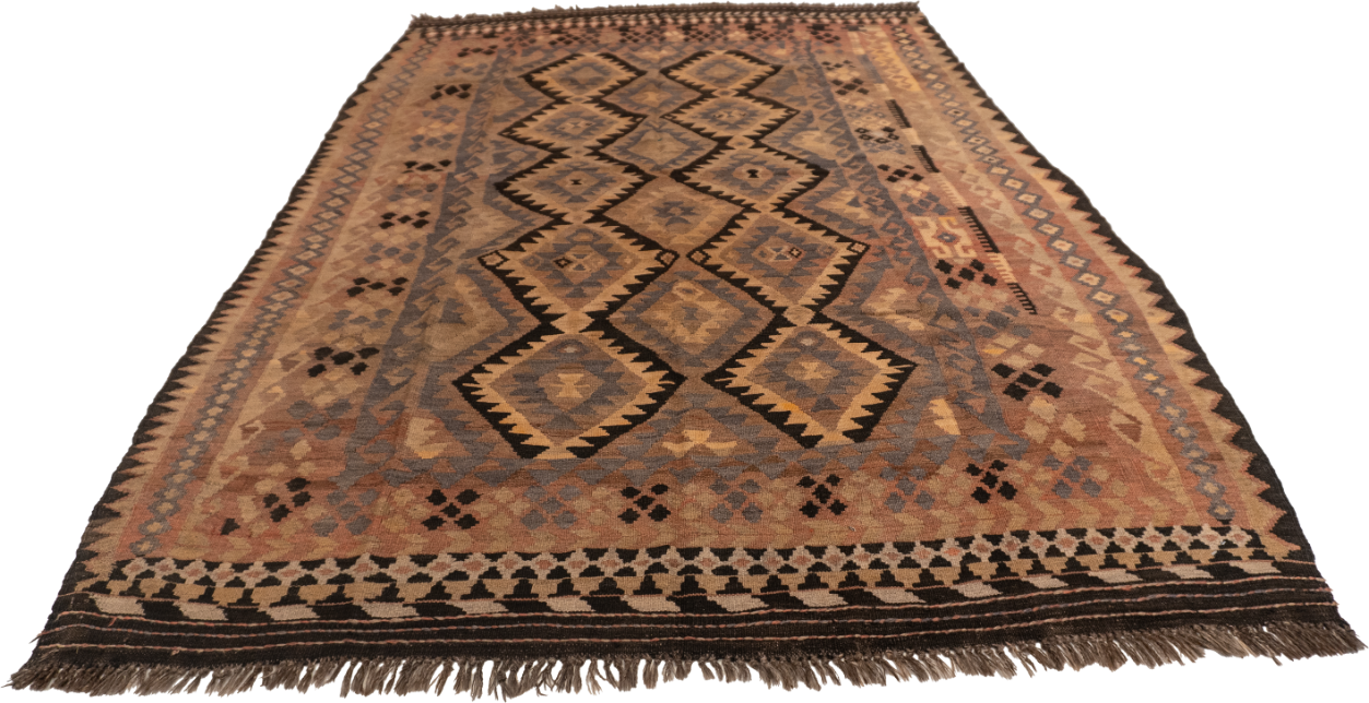 W 6.4 - L 10 - Kilim Wool Geometric Rectangle - Finest Hand-Made Quality Wool - 56097