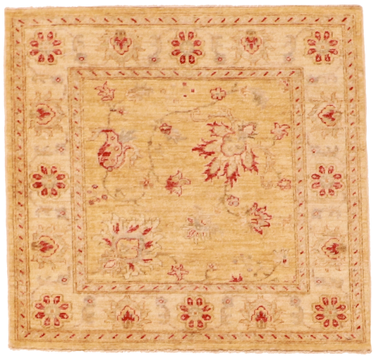 W 3 - L 2.11 - Agra Rug Square - Finest Hand-Knotted Quality Wool - 56136