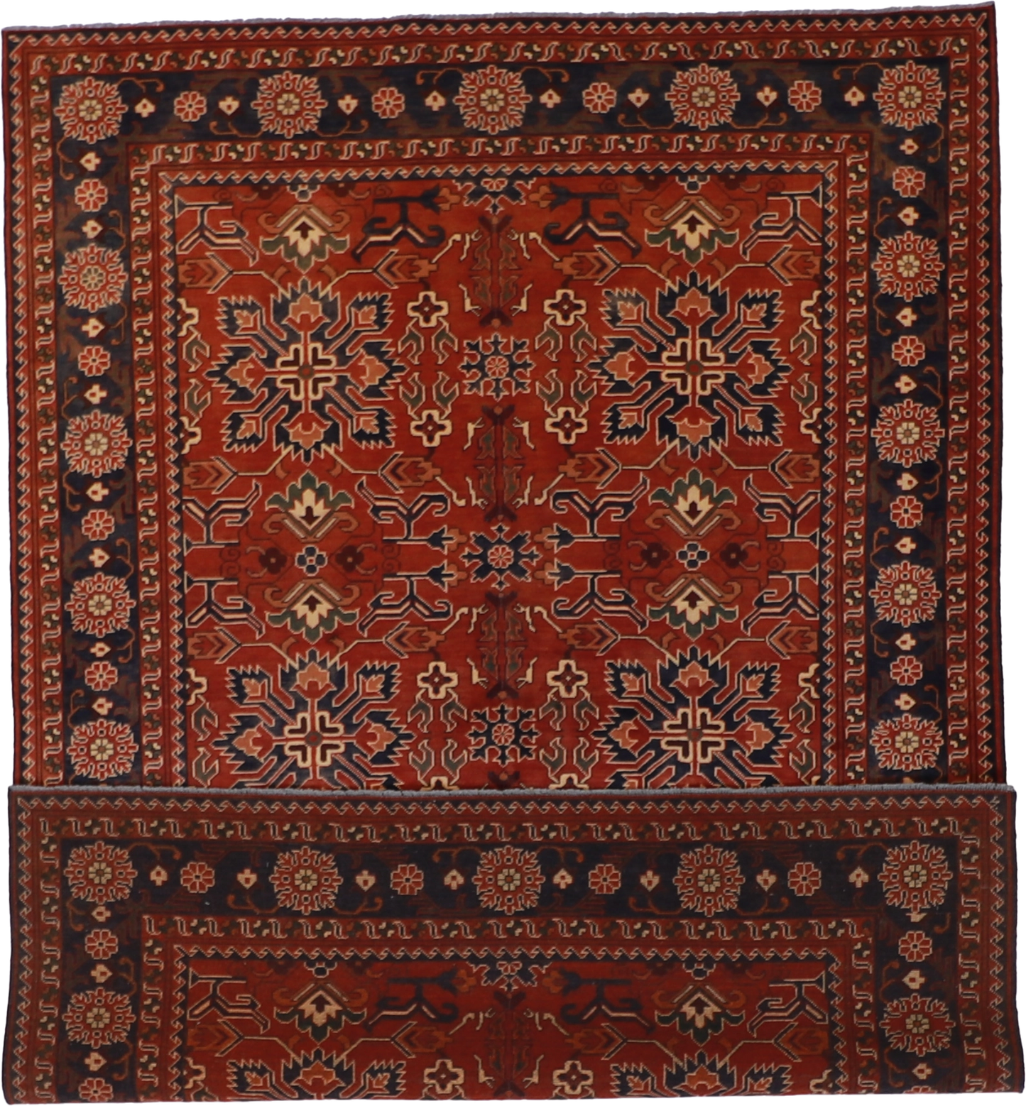 W 6.6 L 9.3 Mahal 100% Wool Hand-Woven Geometric Design - 56179